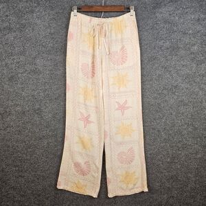 Women's Cream, Pink, Light Yellow| Angel Kiss Linen Beach Pants. Size: Small